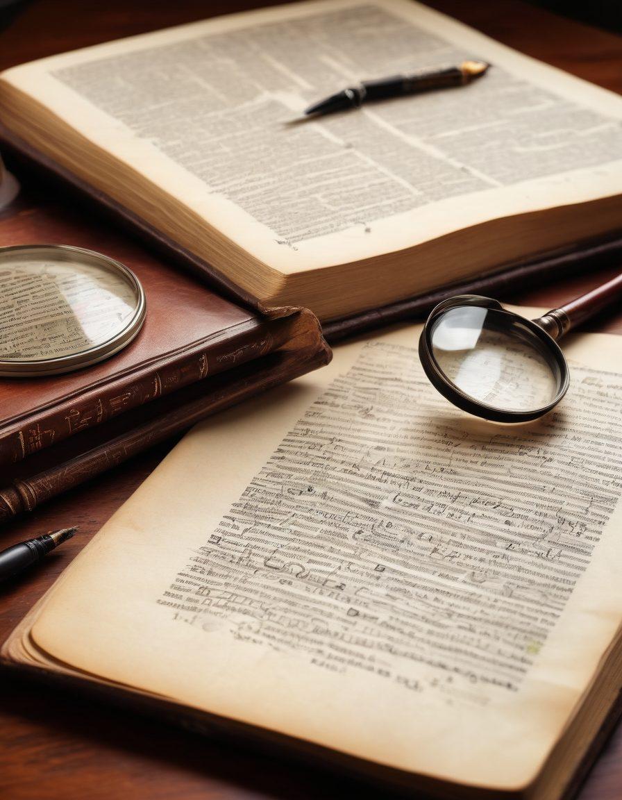 An open dictionary and thesaurus lying on a sleek desk with a magnifying glass highlighting rich, intertwined words, ink quill, and scattered paper notes. Soft ambient lighting and a faint image of a brain in the background symbolize deep thinking. vintage illustration. warm tones.